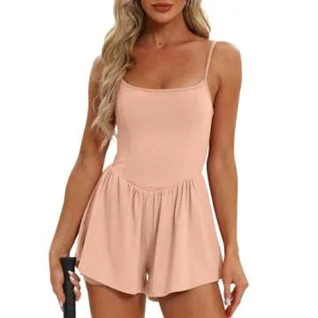 Beaully Women's Summer Sleeveless Rompers Spaghetti Strap Double Lined Jumpsuit Shorts Overalls 6110 Light Pink S