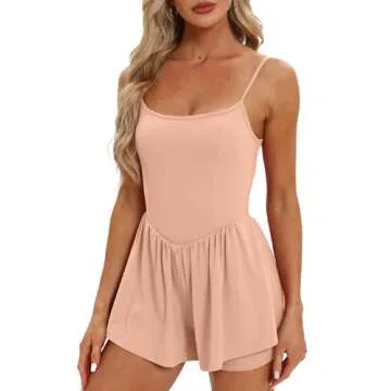 Beaully Women's Summer Sleeveless Rompers Spaghetti Strap Double Lined Jumpsuit Shorts Overalls 6110 Light Pink S