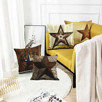 Emvency Set of 4 Throw Pillow Covers Rustic Country Western Star Barn Wooden Cabin West Primitive De...