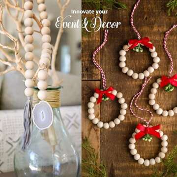 Innovative Offer 510 Pcs Wooden Beads with Jute Twine, 6 Sizes Unfinished Wood Beads for Crafts with...