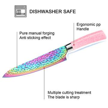 Rainbow Titanium Knife Set, Non Stick Thick and Sharp Stainless Steel 15 Pcs Cutlery Kitchen Knives Set with Acrylic Block, Chef Quality for Home & Pro Use, Best Gift, Pink Color