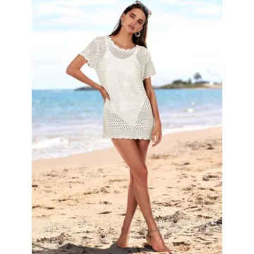Caracilia Women Swimsuit Coverup Crochet Bathing Suit Cover Ups for Swimwear Swim 2025 Summer Bikini Beachwear Beach Dress White Medium