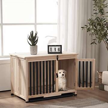 MCombo Wooden Dog Crate Furniture, Portable Foldable Dog Kennel End Table, Solid Wood Indoor Cage wi...