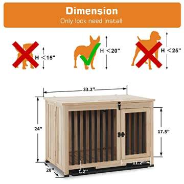 MCombo Wooden Dog Crate Furniture, Portable Foldable Dog Kennel End Table, Solid Wood Indoor Cage with Tray (Medium, Natural)