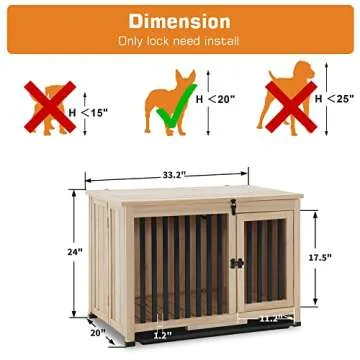 MCombo Wooden Dog Crate Furniture, Portable Foldable Dog Kennel End Table, Solid Wood Indoor Cage with Tray (Medium, Natural)