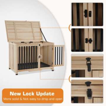 MCombo Wooden Dog Crate Furniture, Portable Foldable Dog Kennel End Table, Solid Wood Indoor Cage with Tray (Medium, Natural)