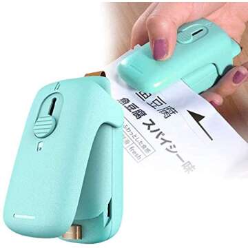 Mini Bag Sealer,2 in 1 Heat Sealer with Cutter,Bag Heat Sealer Handheld Portable Vacuum Sealers for Chip Bags Plastic Bags Food Storage Snack Fresh Bag Sealer (Battery Not Included)