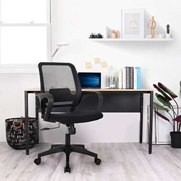 NEO CHAIR Office Chair Ergonomic Desk Chair Mesh Computer Chair Lumbar Support Modern Executive Adjustable Rolling Swivel Chair Comfortable Mid Black Task Home Office Chair (Black)