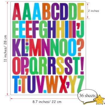 Bemeol 1872 Pieces Letter Stickers 36 Sheets 2 Inch Alphabet Letter Stickers Vinyl Self Adhesive Sti...