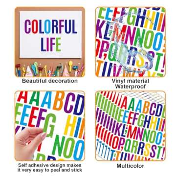 Bemeol 1872 Pieces Letter Stickers 36 Sheets 2 Inch Alphabet Letter Stickers Vinyl Self Adhesive Stickers Letters for Bulletin Board Home Classroom Mailbox Decor(Colorful)