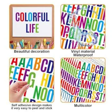 Bemeol 1872 Pieces Letter Stickers 36 Sheets 2 Inch Alphabet Letter Stickers Vinyl Self Adhesive Stickers Letters for Bulletin Board Home Classroom Mailbox Decor(Colorful)