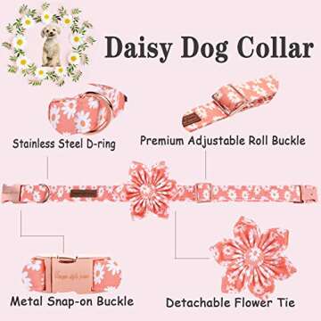 Unique style paws Dog Collar with Flower Tie Pink Daisy Summer Dog Collar for Small Medium Large Dogs with Adjustable Metal Buckle -XS