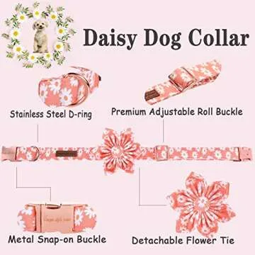 Unique style paws Dog Collar with Flower Tie Pink Daisy Summer Dog Collar for Small Medium Large Dogs with Adjustable Metal Buckle -XS