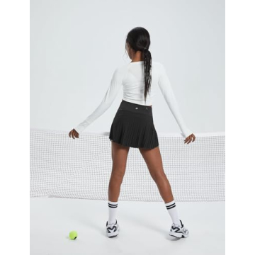 BALEAF Pleated Tennis Skirt Skorts Skirts for Woman High Waisted Lightweight Athletic Golf Workout with Shorts Pockets Black Medium