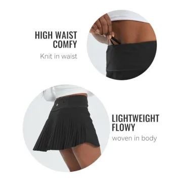 BALEAF Pleated Tennis Skirt Skorts Skirts for Woman High Waisted Lightweight Athletic Golf Workout with Shorts Pockets Black Medium