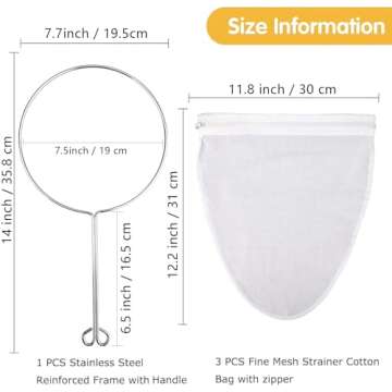 WMKGG Ultra Fine Reusable Filter Bags with Stainless Steel Handle for Nut Milk, Coffee, Milk, Butter...