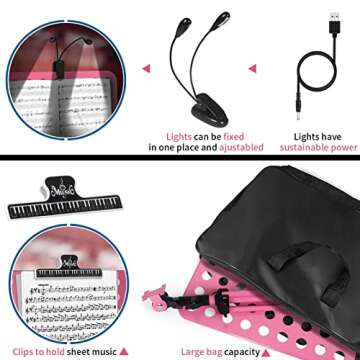 lotmusic Pink Music Stand, Portable Music Sheet Stand, Foldable and Height-Adjustable Music Stand with Bag, Sheet Music Clip, Light, Suitable for Playing Musical Instruments and Traveling Out