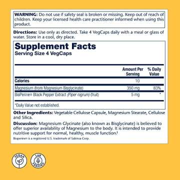 Solaray Magnesium Glycinate 400 mg | Healthy Relaxation, Bone & Cardiovascular Support | 68 Servings | 275 Count VegCaps