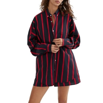 Faretumiya Stripe Pj Outfit Women Long Sleeve Button Shirt Striped Shorts Set Lounge Pajama Summer P...