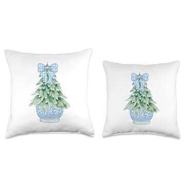 Chinoiserie Christmas Winter Blue Willow Home Decor Hanukkah Throw Pillow