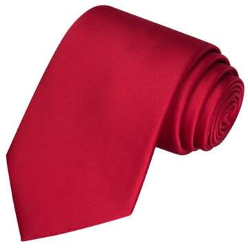 KissTies Mens Red Satin Tie Set Solid Ties Necktie For Men + Pocket Square