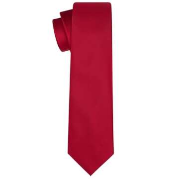 KissTies Mens Red Satin Tie Set Solid Ties Necktie For Men + Pocket Square