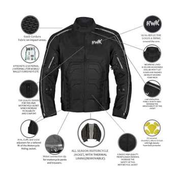 HWK Spyder Motorcycle Jacket for Men with Weather Resistant Cordura Textile Fabric for Enduro Motocross Motorbike Riding and Impact Protection Armor, Dual Sport Motorcycle Riding Jacket MEDIUM/GREY