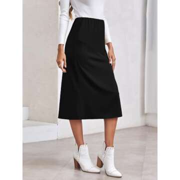 Wenrine Women's Satin Skirt High Waist Silk Cocktail Party Wedding A-Line Zipper Midi Skirts Black