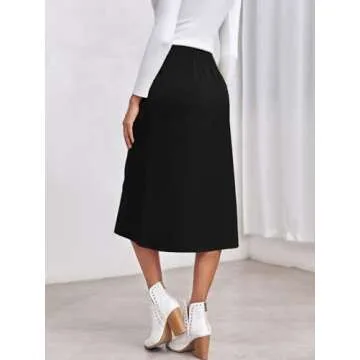 Wenrine Women's Satin Skirt High Waist Silk Cocktail Party Wedding A-Line Zipper Midi Skirts Black