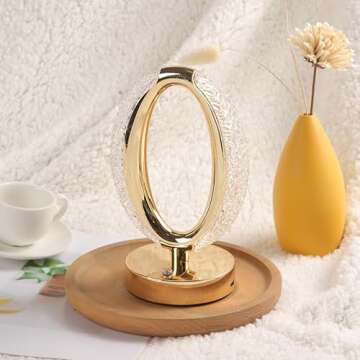 JHPGEOE Cordless Crystal Lamp, Touch Sensor Control LED Table Lamp,3 Color Stepless Dimmable Battery Powered Lamp 6 Tier Wood Bamboo Shelf Entryway