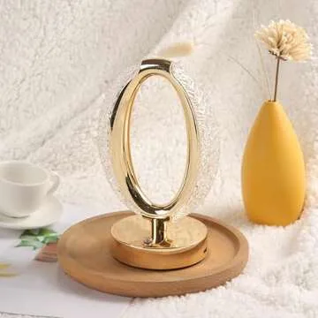 JHPGEOE Cordless Crystal Lamp, Touch Sensor Control LED Table Lamp,3 Color Stepless Dimmable Battery Powered Lamp 6 Tier Wood Bamboo Shelf Entryway