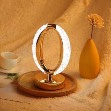 JHPGEOE Cordless Crystal Lamp, Touch Sensor Control LED Table Lamp,3 Color Stepless Dimmable Battery Powered Lamp 6 Tier Wood Bamboo Shelf Entryway