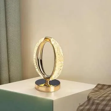 JHPGEOE Cordless Crystal Lamp, Touch Sensor Control LED Table Lamp,3 Color Stepless Dimmable Battery Powered Lamp 6 Tier Wood Bamboo Shelf Entryway