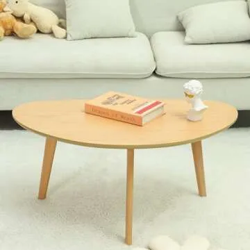 FIRMINANA Small Oval Coffee Table Mid Century Modern for Living Room Center Minimalist Display Coffe Table,Nature Wood,18.9" D x 33.47" W 15.75" H
