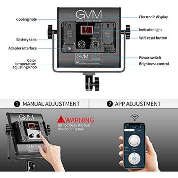GVM 3 Pack LED Video Lighting Kits with APP Control, Bi-Color Variable 2300K~6800K with Digital Display Brightness of 10~100% for Video Photography, CRI97+ TLCI97 Led Video Light Panel +Barndoor