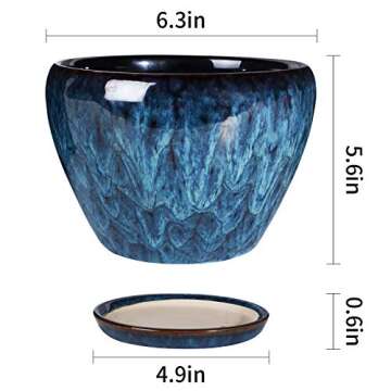 Ceramic Modern Glaze Succulent Planter Pot with Drainage Hole and Saucer 6 Inch Round Flower Plant P...