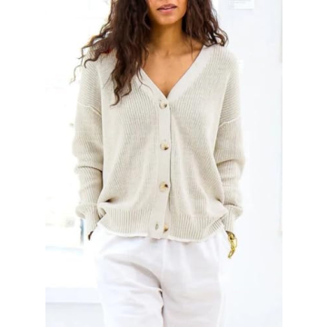 Allimy Women Cardigan Slouchy Wool Cashmere Ribbed Knitted V Neck Soft Cropped Short Cardigans for Women Trendy Sweaters Lightweight Fall Fashion 2025 Sweater Coats Button Down Cardigans Khaki US 4 6