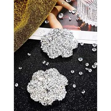 Hercicy 3 Pairs Rhinestone Pasties Sticky Bra Reusable Pasty Breast Covers Waterproof Boob Stickers for Women Silver
