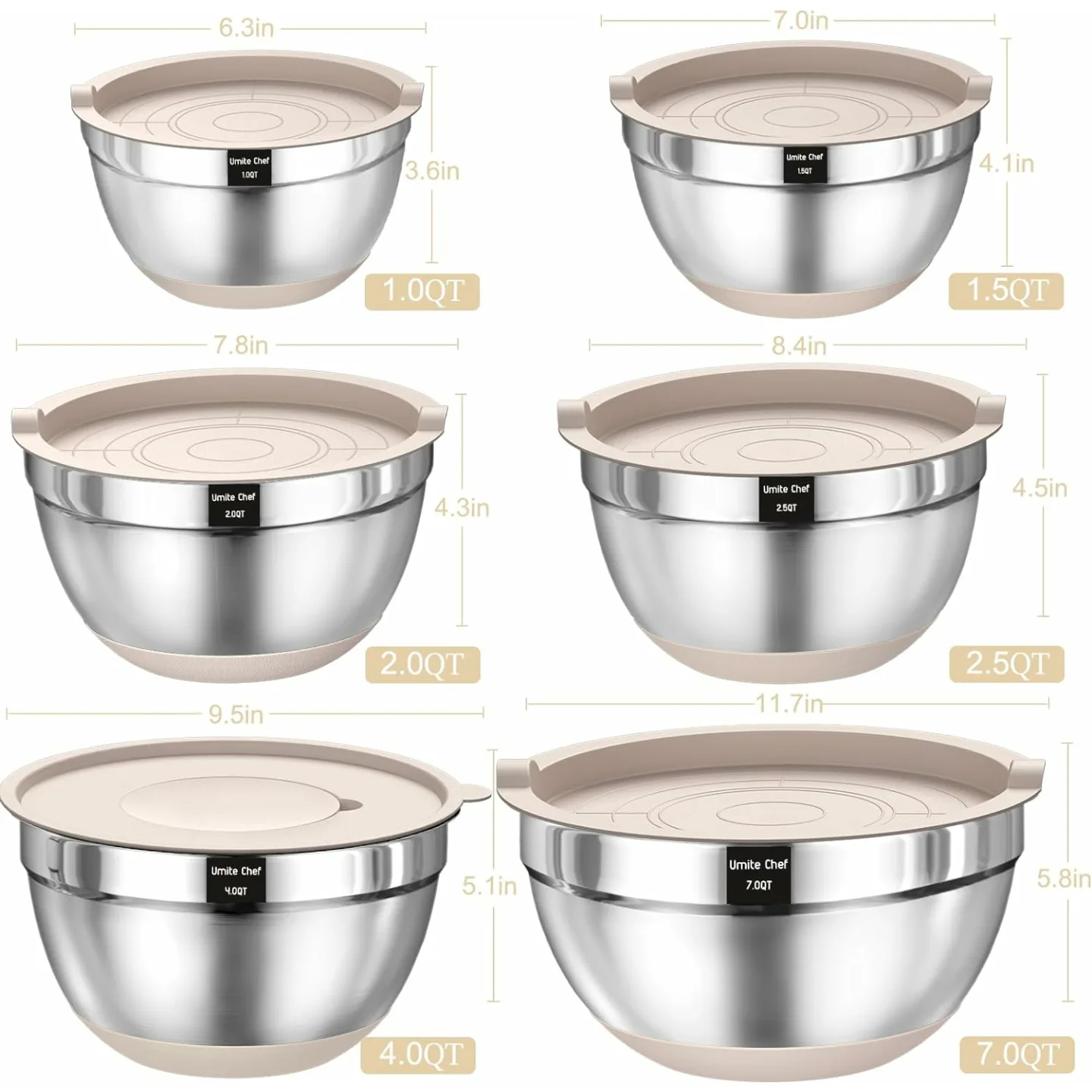Airtight Mixing Bowls Set - 26PCS Stainless Steel