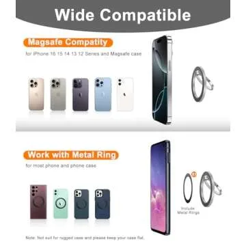 Temdan Magnetic Phone Ring Holder for MagSafe, Magnetic Pop Socket Cell Phone Grip Stand Finger Ring Kickstand Two-Sided Magnetic Fit for iPhone 16 Pro Max 15 14 13 12 Mag-Safe Accessories-Silver