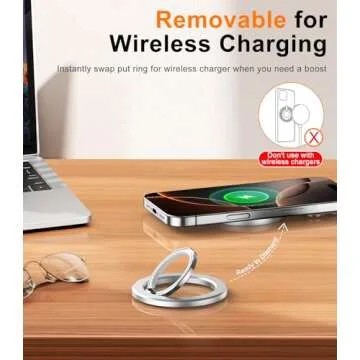 Temdan Magnetic Phone Ring Holder for MagSafe, Magnetic Pop Socket Cell Phone Grip Stand Finger Ring Kickstand Two-Sided Magnetic Fit for iPhone 16 Pro Max 15 14 13 12 Mag-Safe Accessories-Silver