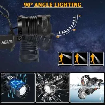 KYEKIO Headlamp Rechargeable, 990000LM Super Bright Head Lamp, Adjustable Focus LED Headlamp, 90°Angle Head Lights for Forehead, 4Mode Headlight, Headlamps for Adults Hard Hat Camping Essentials Gear