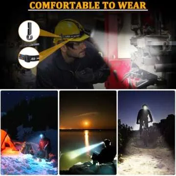 KYEKIO Headlamp Rechargeable, 990000LM Super Bright Head Lamp, Adjustable Focus LED Headlamp, 90°Angle Head Lights for Forehead, 4Mode Headlight, Headlamps for Adults Hard Hat Camping Essentials Gear