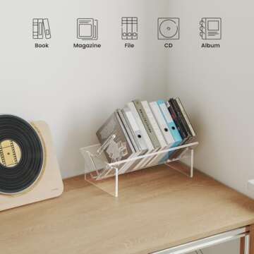 Sumerflos Acrylic Desktop Bookcase, Book Storage Organizer Bookshelves, Clear Mordern Tabletop Storage Rack for Office Home Shelf Display for Cd/Magazine/Book - Clear