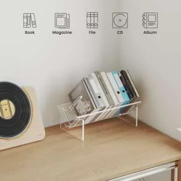 Sumerflos Acrylic Desktop Bookcase, Book Storage Organizer Bookshelves, Clear Mordern Tabletop Storage Rack for Office Home Shelf Display for Cd/Magazine/Book - Clear