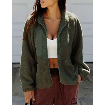 PRETTYGARDEN Women 2024 Fall Winter Fleece Jacket Long Sleeve Casual Button Fuzzy Sherpa Cropped Coa...