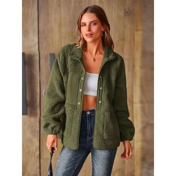PRETTYGARDEN Women 2024 Fall Winter Fleece Jacket Long Sleeve Casual Button Fuzzy Sherpa Cropped Coats Outerwear with Pockets