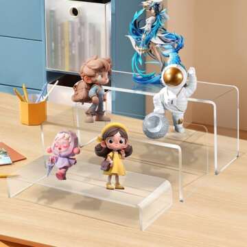 Jusalpha 3 PC Large Clear Acrylic Riser Set, Acrylic Display Risers Shelf Showcase Fixtures for Jewelry, Display Stand for Amiibo Funko POP Figures, Cupcakes, Food Display,10 x 3.9 x 3.9 in (1)
