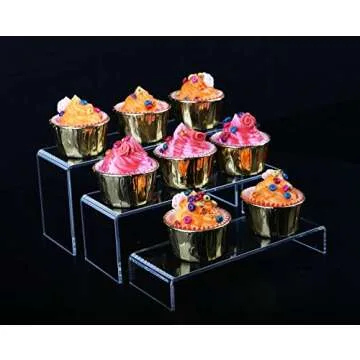 Jusalpha 3 PC Large Clear Acrylic Riser Set, Acrylic Display Risers Shelf Showcase Fixtures for Jewelry, Display Stand for Amiibo Funko POP Figures, Cupcakes, Food Display,10 x 3.9 x 3.9 in (1)