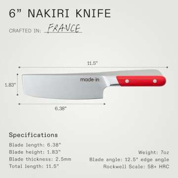 Made In Cookware 6" Nakiri Knife - Pomme Red Handle